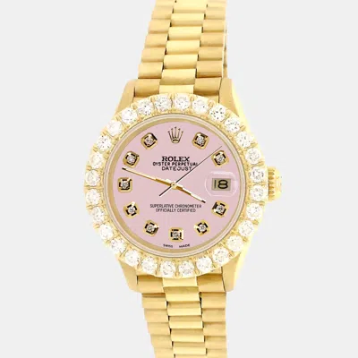 Pre-owned Rolex President Datejust 26mm Yellow Gold Wristwatch With 2ct Diamond Bezel Orchid Pink Diamond Dial