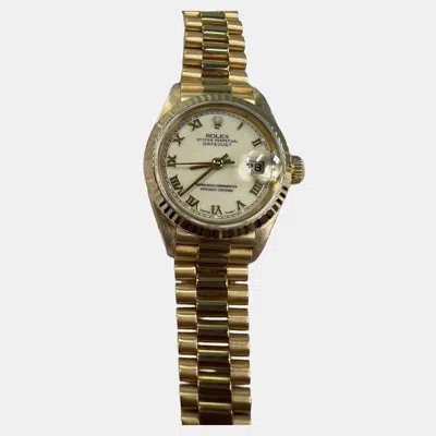 Pre-owned Rolex President Datejust 79178 Automatic Cream 18k Yellow Gold Women's Wristwatch 26 Mm In White