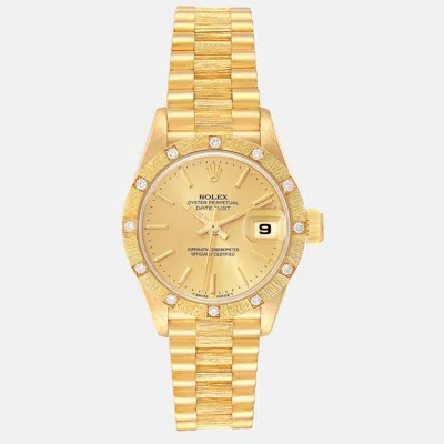 Pre-owned Rolex President Datejust Yellow Gold Diamond Ladies Watch 26 Mm