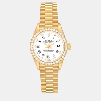 Pre-owned Rolex President Datejust Yellow Gold White Dial Diamond Ladies Watch 26 Mm