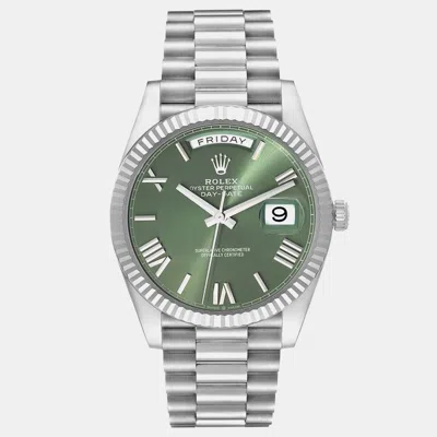 Pre-owned Rolex President Day-date Green Dial White Gold Men's Watch 40 Mm