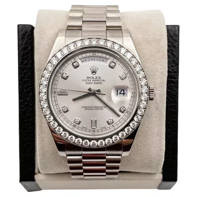 Pre-owned Rolex President Day Date Ii 218349 41mm Diamond Dial Bezel 18k White Gold 2013