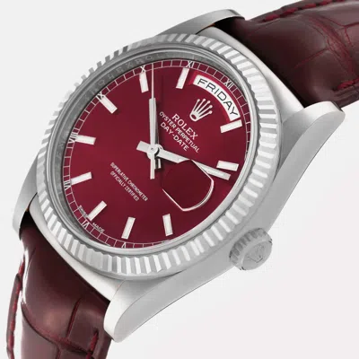 Pre-owned Rolex President Day-date White Gold Burgundy Dial Men's Watch 36 Mm