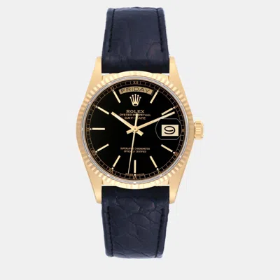 Pre-owned Rolex President Day-date Yellow Gold Black Dial Men's Watch 36 Mm