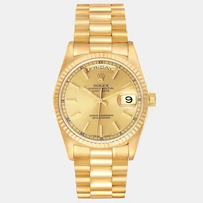 Pre-owned Rolex President Day-date Yellow Gold Champagne Dial Men's Watch 36 Mm