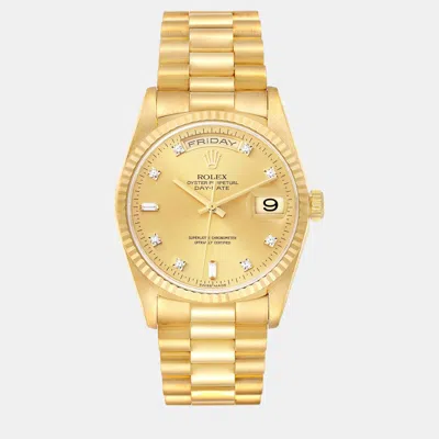 Pre-owned Rolex President Day-date Yellow Gold Diamond Dial Men's Watch 18238 36 Mm
