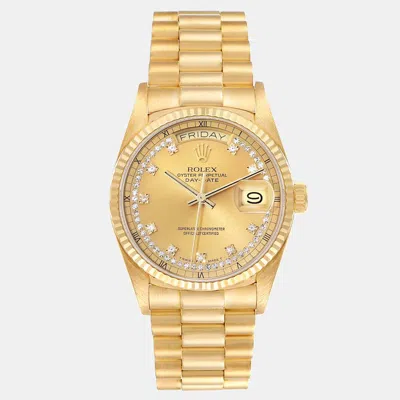 Pre-owned Rolex President Day-date Yellow Gold Diamond Dial Men's Watch 36 Mm