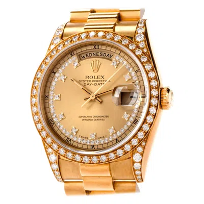Pre-owned Rolex President Day-date Diamond String & Log Dial Bezel Watch18388 In Multi