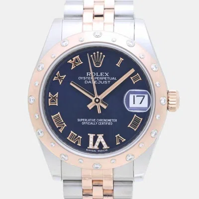 Pre-owned Rolex Purple 18k Rose Gold Stainless Steel Diamond Datejust 178341 Automatic Men's Wristwatch 31 Mm