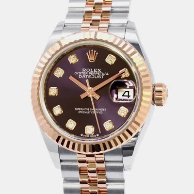 Pre-owned Rolex Purple 18k Rose Gold Stainless Steel Diamond Datejust 279171 Automatic Women's Wristwatch 28 Mm