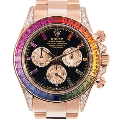 Rolex Rainbow Sapphire Daytona Chronograph  Automatic Chronometer Diamond Black Dial Unisex Watch 11 In Gold