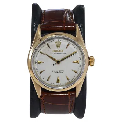 Pre-owned Rolex Rare Gold Shell Oyster Perpetual From 1952 Oversized Bubble Back Movement In Multi