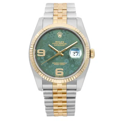 Pre-owned Rolex Rare  Datejust 36 18k Gold Green Floral Dial Steel Unisex Watch 116233