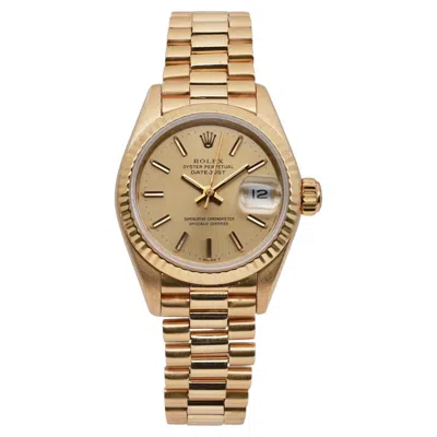 Pre-owned Rolex Rare Vintage  President Datejust 26 Champagne Stick Dial Gold Watch 69178 In Multi