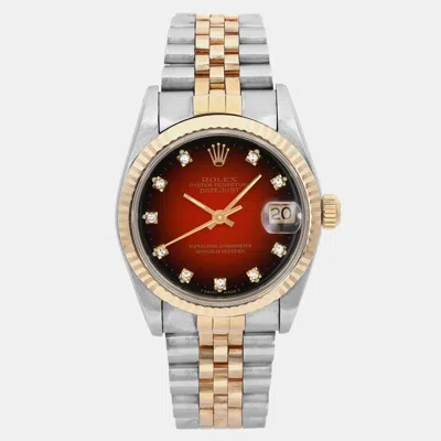 Pre-owned Rolex Red 18k Yellow Gold Stainless Steel Datejust 68273 Automatic Women's Wristwatch 31 Mm