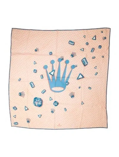 Pre-owned Rolex Silk Floral Print Scarf In Pink