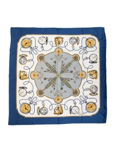 Pre-owned Rolex Silk Graphic Print Scarf In Blue