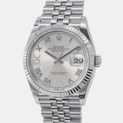 Pre-owned Rolex Silver 18k White Gold Stainless Steel Datejust 126234 Automatic Men's Wristwatch 36 Mm