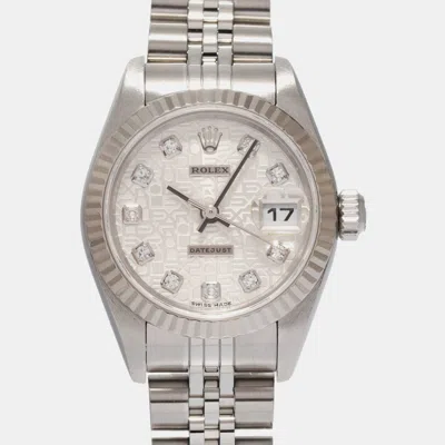 Pre-owned Rolex Silver 18k White Gold Stainless Steel Datejust 79174 Automatic Women's Wristwatch 26 Mm