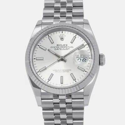 Pre-owned Rolex Silver 18k White Gold Stainless Steel Datejust Automatic Men's Wristwatch 36 Mm