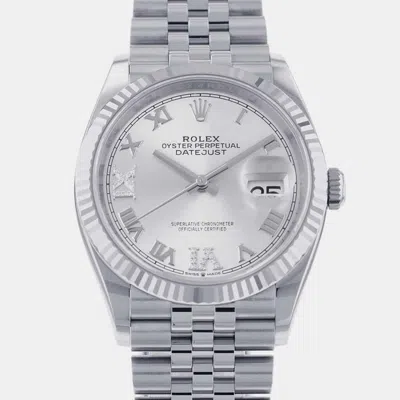 Pre-owned Rolex Silver 18k White Gold Stainless Steel Datejust Automatic Men's Wristwatch 36 Mm