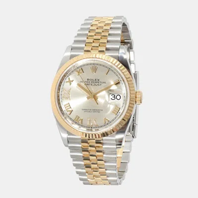 Pre-owned Rolex Silver 18k Yellow Gold Stainless Steel Datejust Automatic Women's Wristwatch 36 Mm