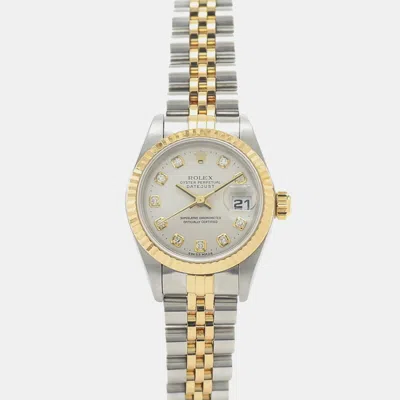 Pre-owned Rolex Silver Diamond 18k Yellow Gold Stainless Steel Datejust 69173 Automatic Women's Wristwatch 26 Mm
