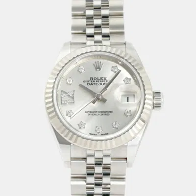 Pre-owned Rolex Silver Diamond White Gold Datejust 279174g Women's Watch 28mm