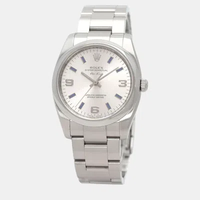 Pre-owned Rolex Silver Stainless Steel Air-king 114200 Automatic Men's Wristwatch 34 Mm