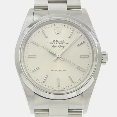 Pre-owned Rolex Silver Stainless Steel Air-king Automatic Men's Wristwatch 34 Mm