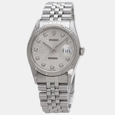 Pre-owned Rolex Silver Stainless Steel And Diamond Datejust 16234g Men's Wristwatch 36mm