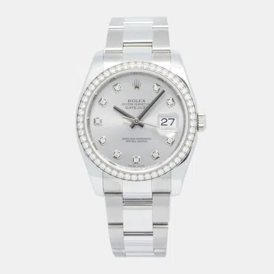 Pre-owned Rolex Silver Stainless Steel Datejust 116244 Automatic Women's Wristwatch 36mm