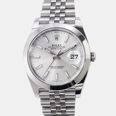Pre-owned Rolex Silver Stainless Steel Datejust 126300 Automatic Men's Wristwatch 41 Mm
