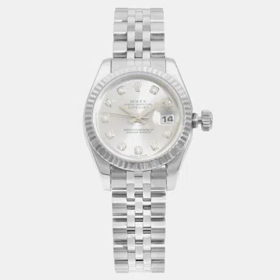 Pre-owned Rolex Silver Stainless Steel Datejust 179174 Automatic Women's Wristwatch 26 Mm