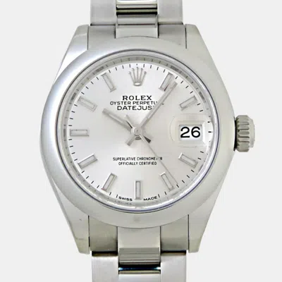 Pre-owned Rolex Silver Stainless Steel Datejust Automatic Women's Wristwatch 28 Mm