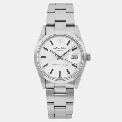 Pre-owned Rolex Silver Stainless Steel Oyster Perpetual Date 15000 Automatic Men's Wristwatch 34mm