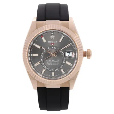 Pre-owned Rolex Sky Dweller 18k Everose Gold Dark Rhodium Dial Men Watch 326235 In Multi