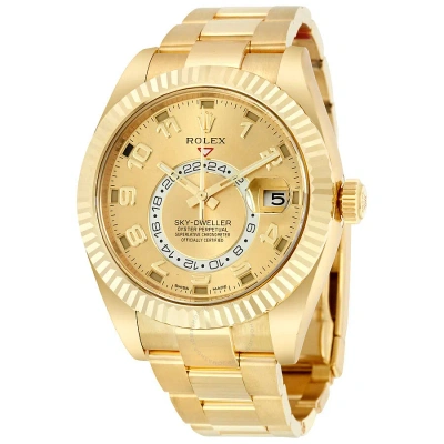 Rolex Sky Dweller Champagne Dial 18k Yellow Gold Oyster Bracelet Automatic Men's Watch 326938cao In Champagne / Gold / Yellow
