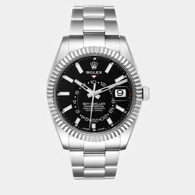 Pre-owned Rolex Sky-dweller Steel White Gold Black Dial Men's Watch 42 Mm