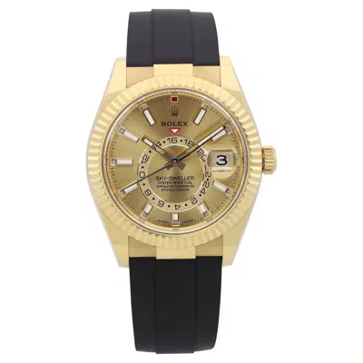 Pre-owned Rolex Sky-dweller 18k Gold Oyster Flex Champagne Index Dial Mens Watch 326238 In Multi