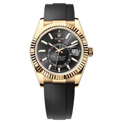 Pre-owned Rolex Sky-dweller 18k Yellow Gold Black Dial Automatic Watch 336238
