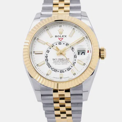 Pre-owned Rolex Sky-dweller 336933 Automatic White Dial Stainless Steel 18k Yellow Gold Men's Wristwatch 42mm