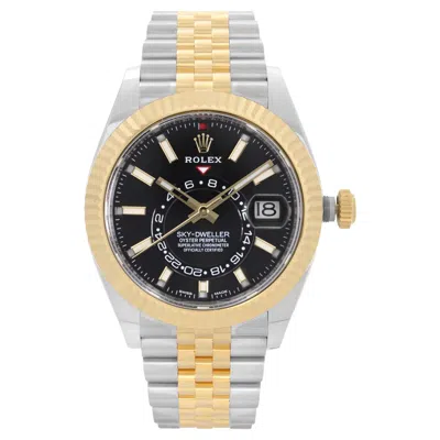 Pre-owned Rolex Sky-dweller 42mm Steel 18k Yellow Gold Black Dial Automatic Watch 326933