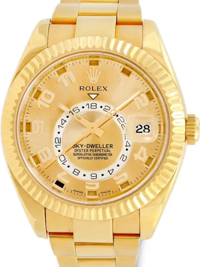Pre-owned Rolex Sky-dweller Fluted Bezel 42mm Watch In 金色