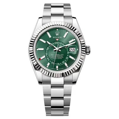 Pre-owned Rolex Sky-dweller Steel 18k White Gold Mint Green Dial Automatic Watch 336934