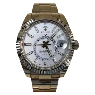 Pre-owned Rolex Sky-dweller Yellow Gold White Dial Box And Papers