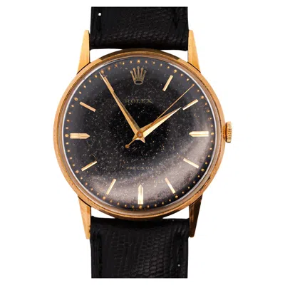 Pre-owned Rolex Speckled Gold Dial 33mm 18k Gold Precision Leather Watch In Multi