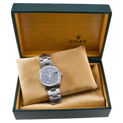 Pre-owned Rolex Stainless Oyster Perpetual Date With Rare Factory Original Black Dial 2002