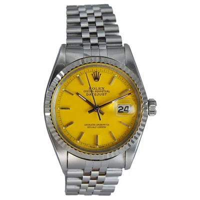 Pre-owned Rolex Stainless Oyster Perpetual Datejust With A Yellow Custom Dial From 1960's