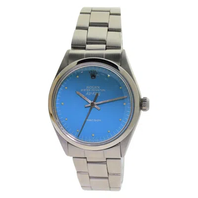 Pre-owned Rolex Stainless Steel Air King Custom Finished Powder Blue Dial, 1970's